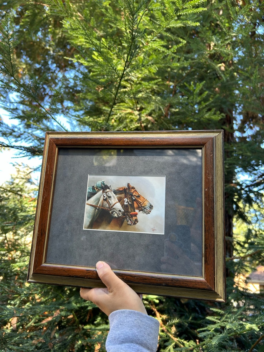 framed equestrian print titled "One-Two-Three" artist Fred Stone